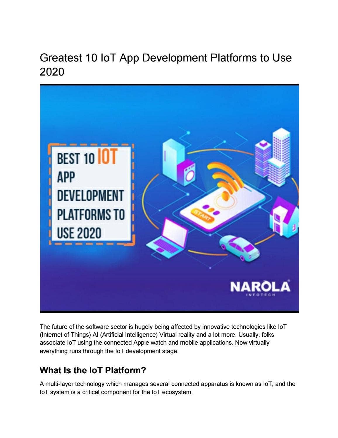 Greatest 10 IoT App Development Platforms to Use 2020 PDF by Narola ...