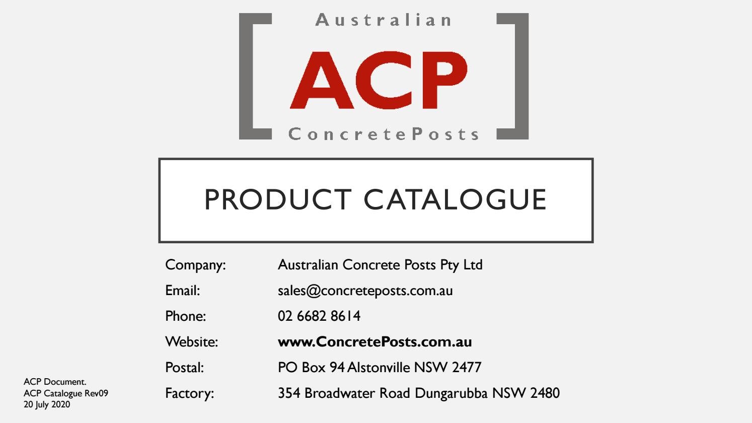 Australian Concrete Fence Posts ACP Product Catalogue Rev09 July 2020