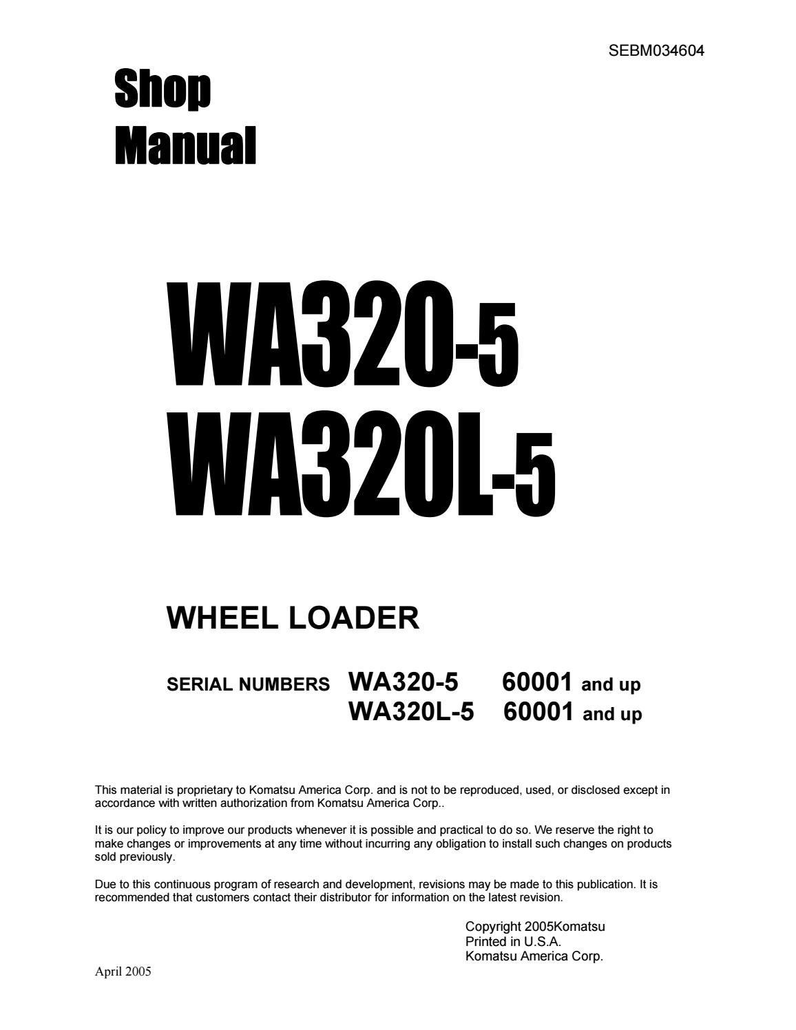 Komatsu WA320-5, WA320L-5 Wheel Loader Shop Manual by heydownloads - Issuu Komatsu Wa320 5 Wiring Diagram Issuu