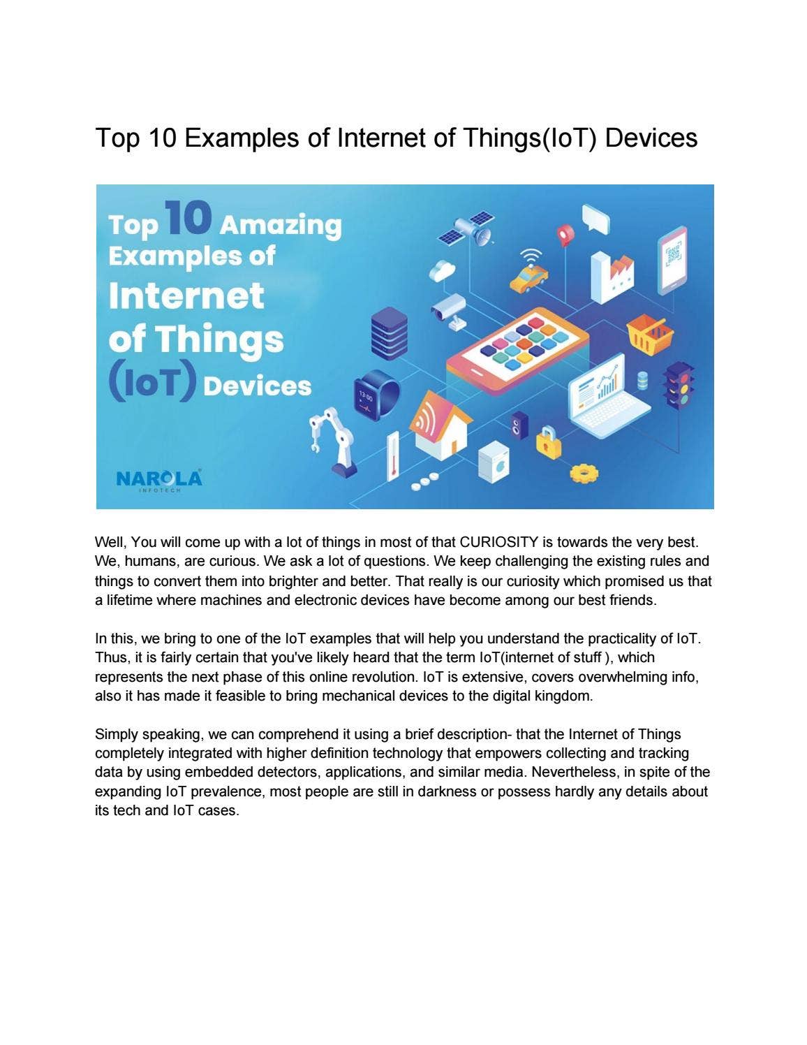 Top 10 Examples Top 10 Examples of IoT Devices by Narola Infotech - Issuu