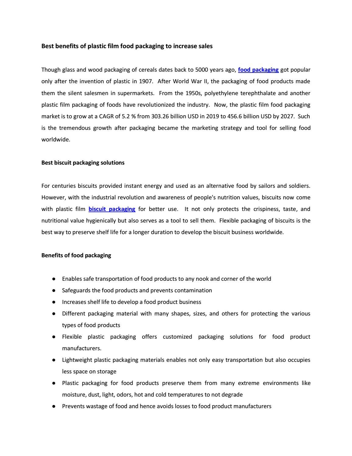 Best benefits of plastic film food packaging to increase sales by