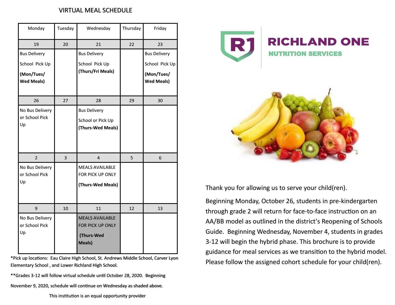 Map Rch One Lunch Richland One Nutrition Services Meal Schedule by Karen York - Issuu