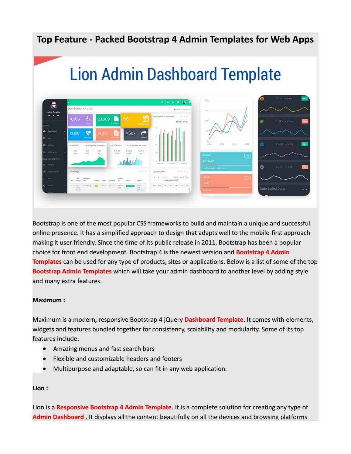 Top Feature - Packed Bootstrap 4 Admin Templates for Web Apps by ...
