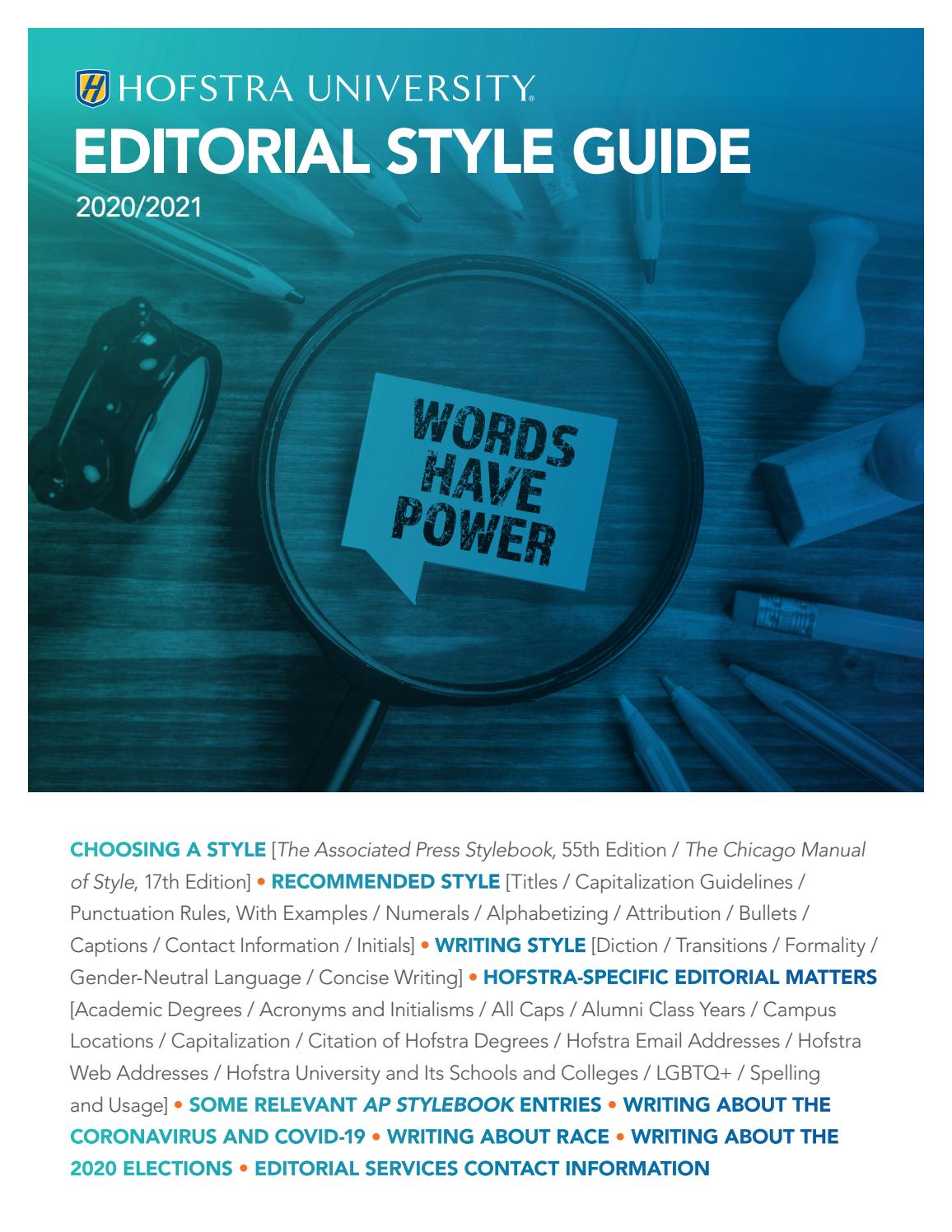 2019 Editorial Style Guide Hofstra University by Hofstra University