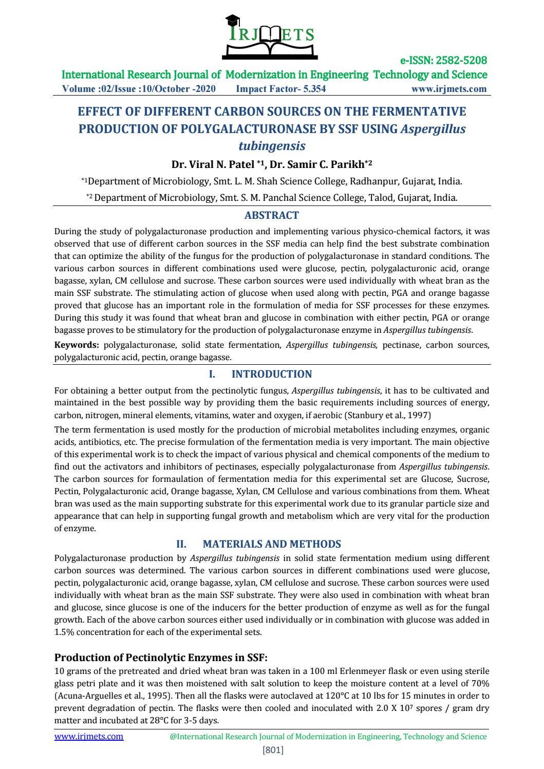 EFFECT OF DIFFERENT CARBON SOURCES ON THE FERMENTATIVE PRODUCTION OF ...