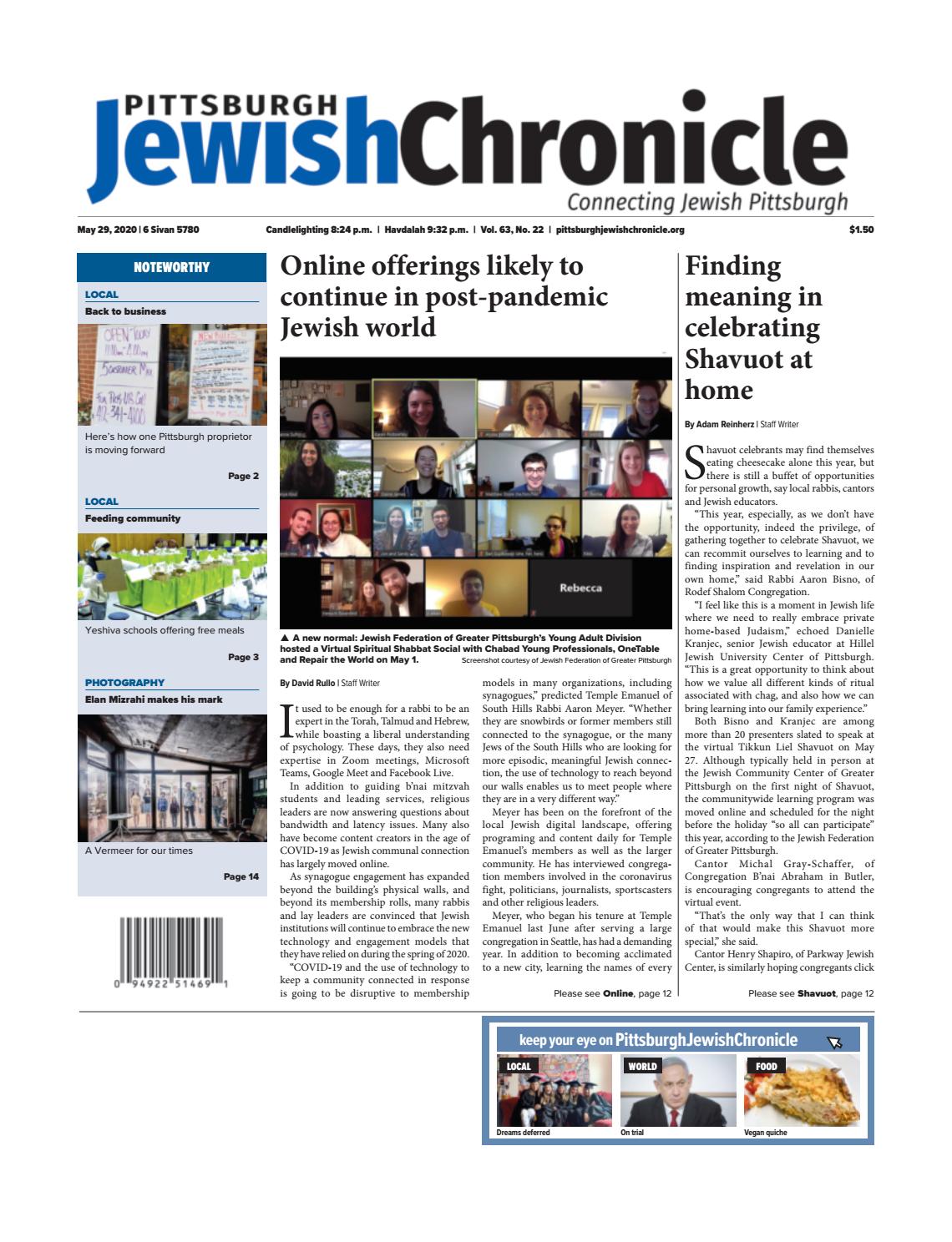 Pittsburgh Jewish Chronicle 5 29 20 By Pittsburgh Jewish Chronicle Issuu