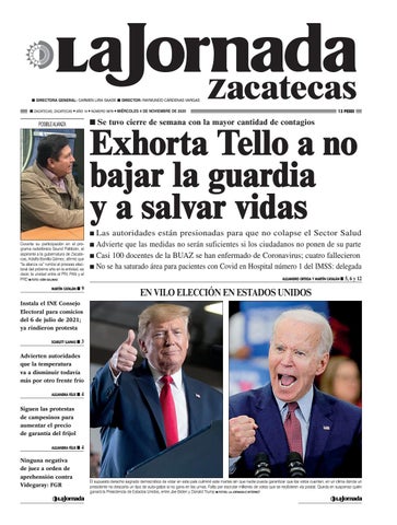 Cover of "La Jornada Zacatecas Miércoles 4 de Noviembre de 2020"