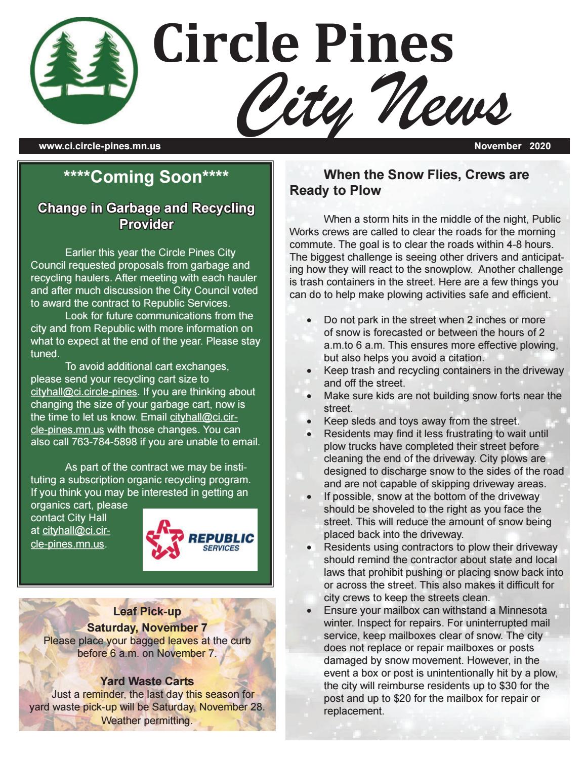 City of Circle Pines November Newsletter by City of Circle Pines Issuu