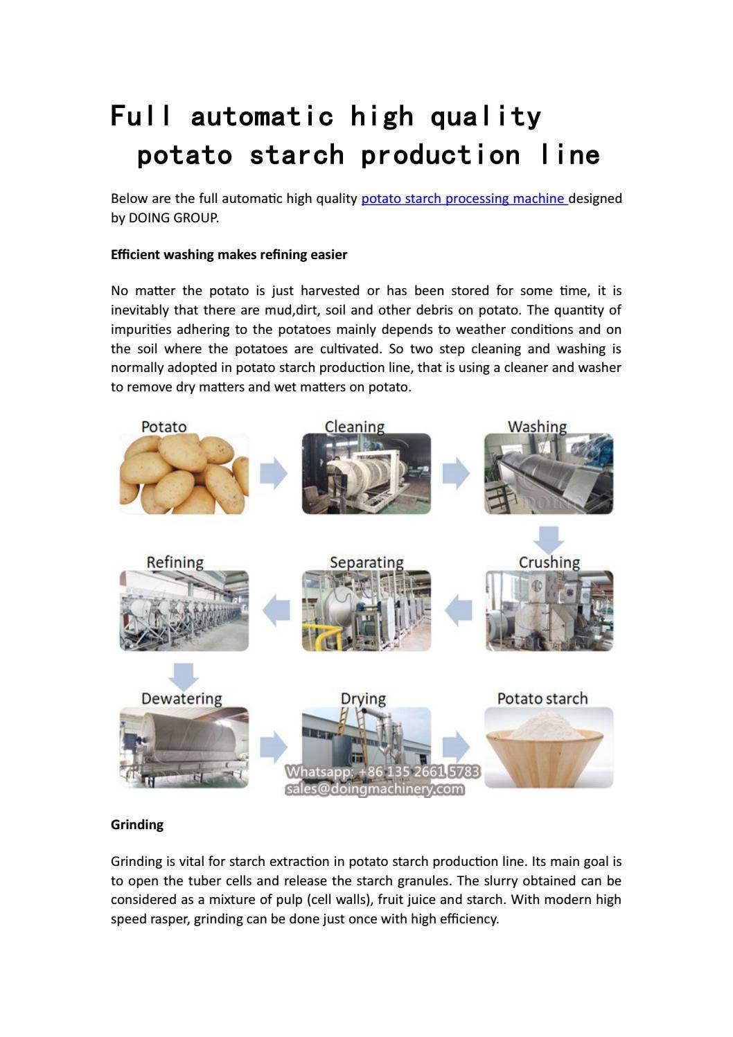 Full automatic high quality potato starch production line by Henan ...