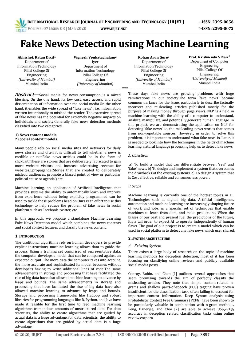 IRJET Fake News Detection using Machine Learning by IRJET Journal Issuu