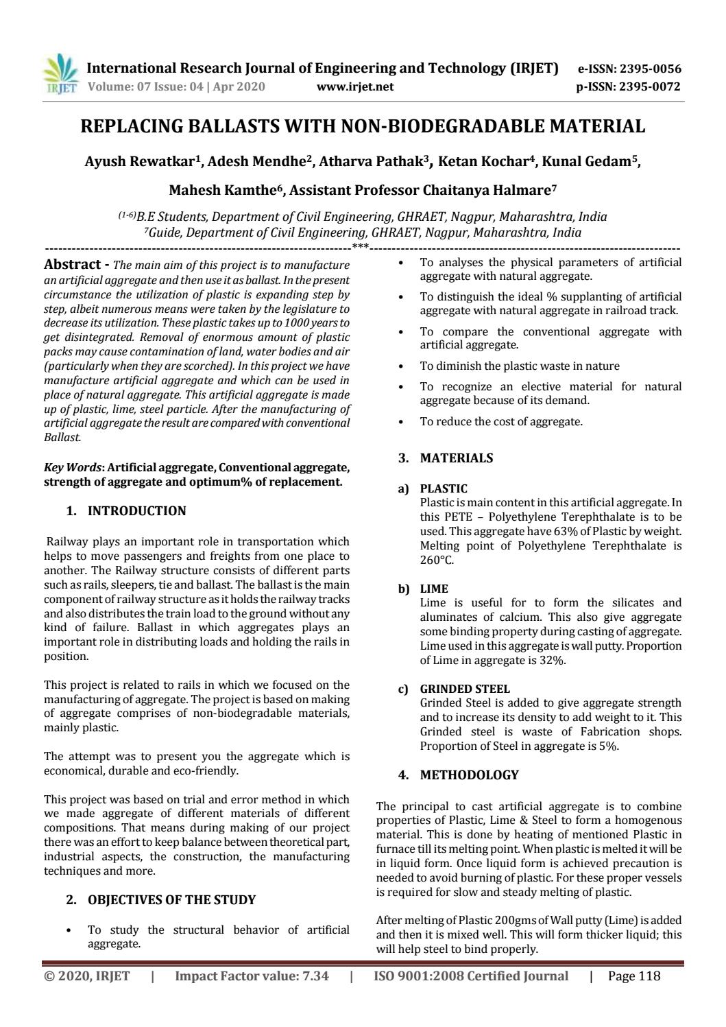 IRJET Replacing Ballasts with NonBiodegradable Material by IRJET