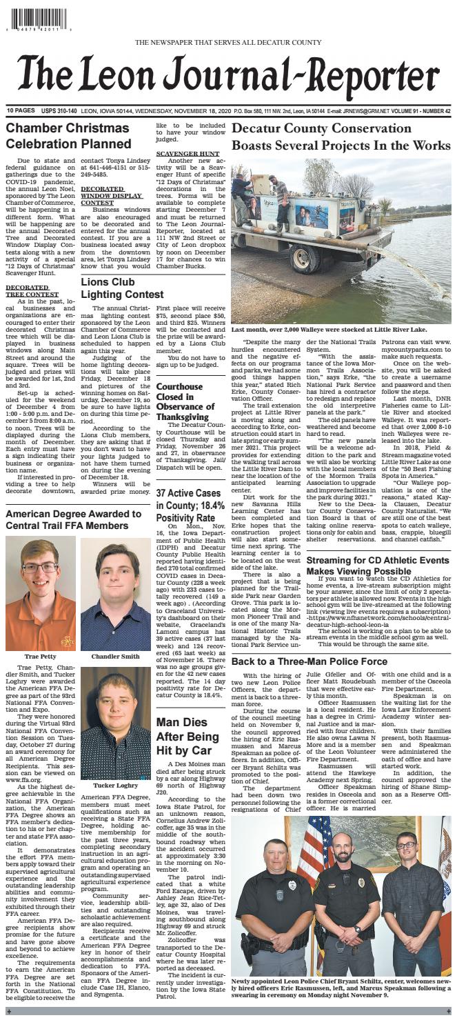 The Leon JournalReporter November 18, 2020 by Tonya Kunze Lindsey