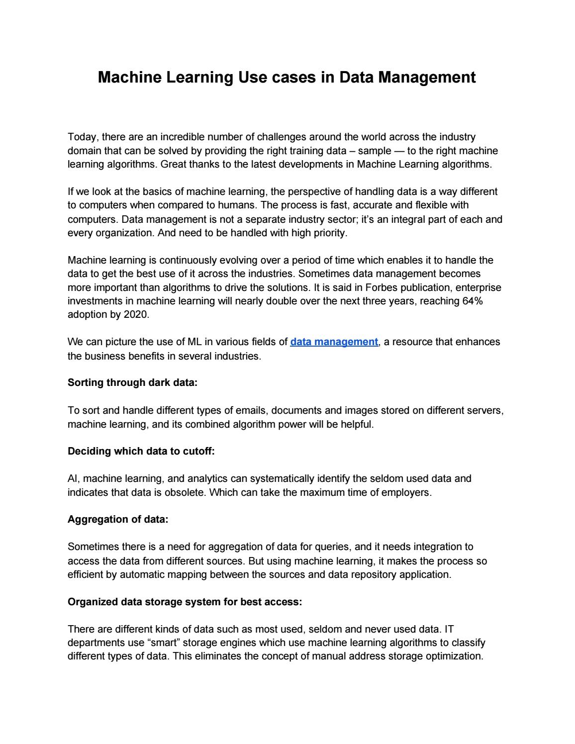 Machine Learning Use cases in Data Management by AIMLEAP Outsource Bigdata Issuu