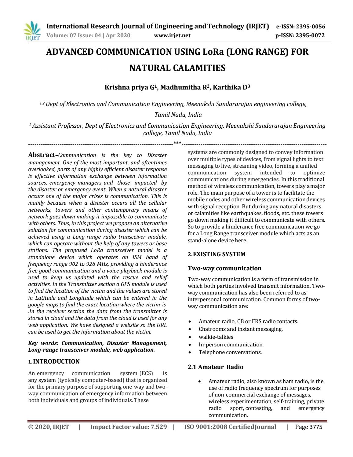 Natural Calamities by IRJET Journal