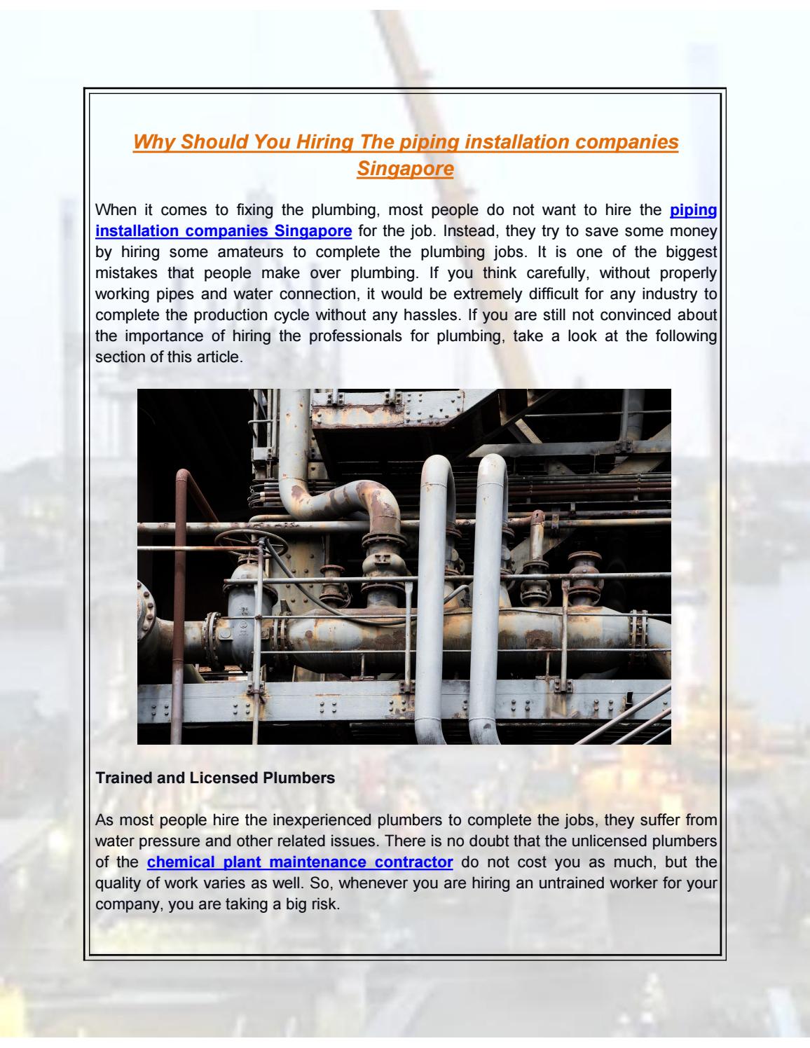 Why Should You Hiring The piping installation companies Singapore by munsiong Issuu