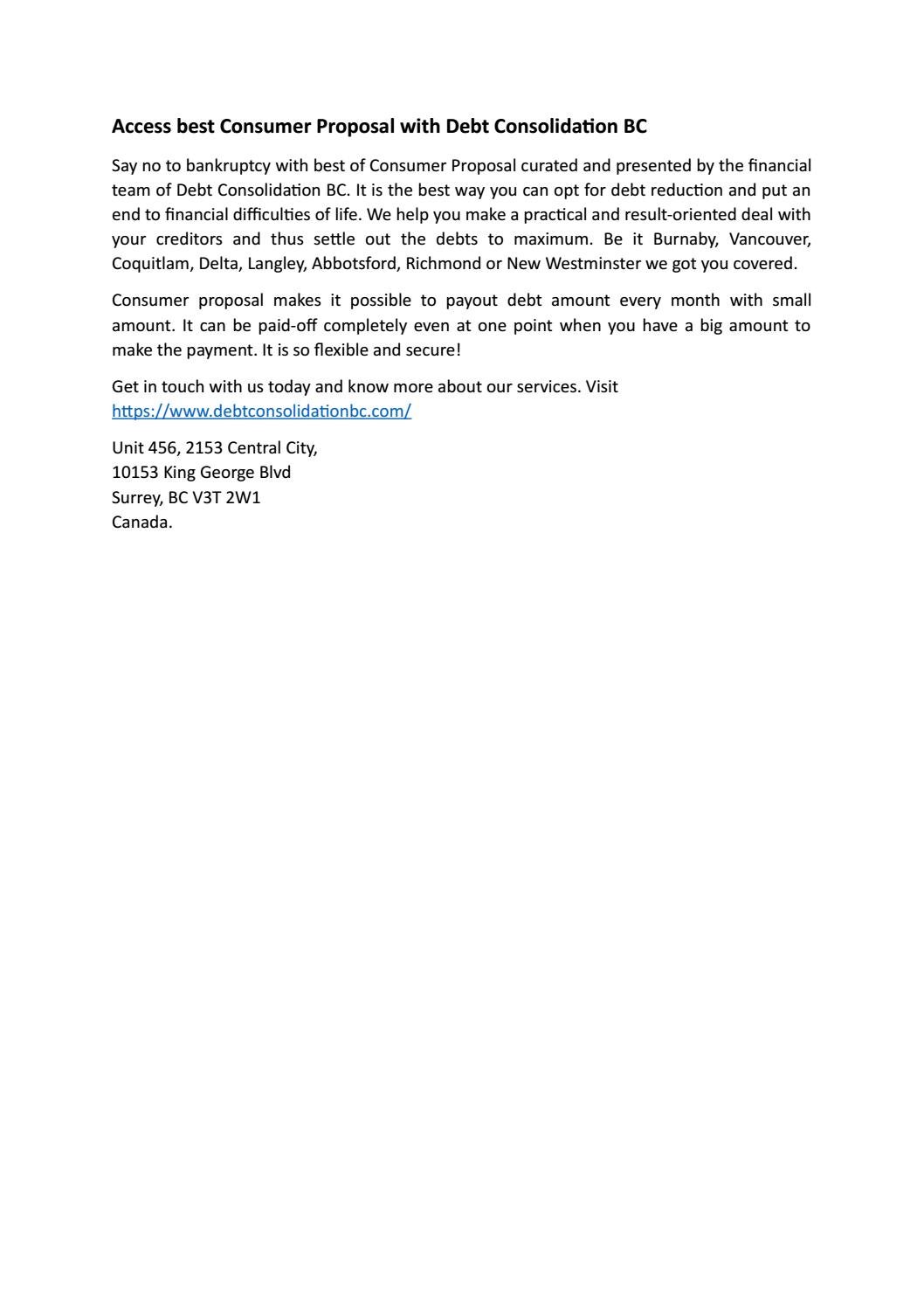 Access best Consumer Proposal with Debt Consolidation BC by