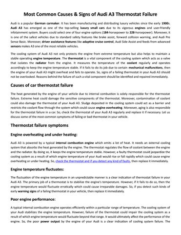 Most Common Causes & Signs of Audi A3 Thermostat Failure by Huron