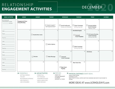 December Calendar Monthly Engagement Activities By John L Scott Real 