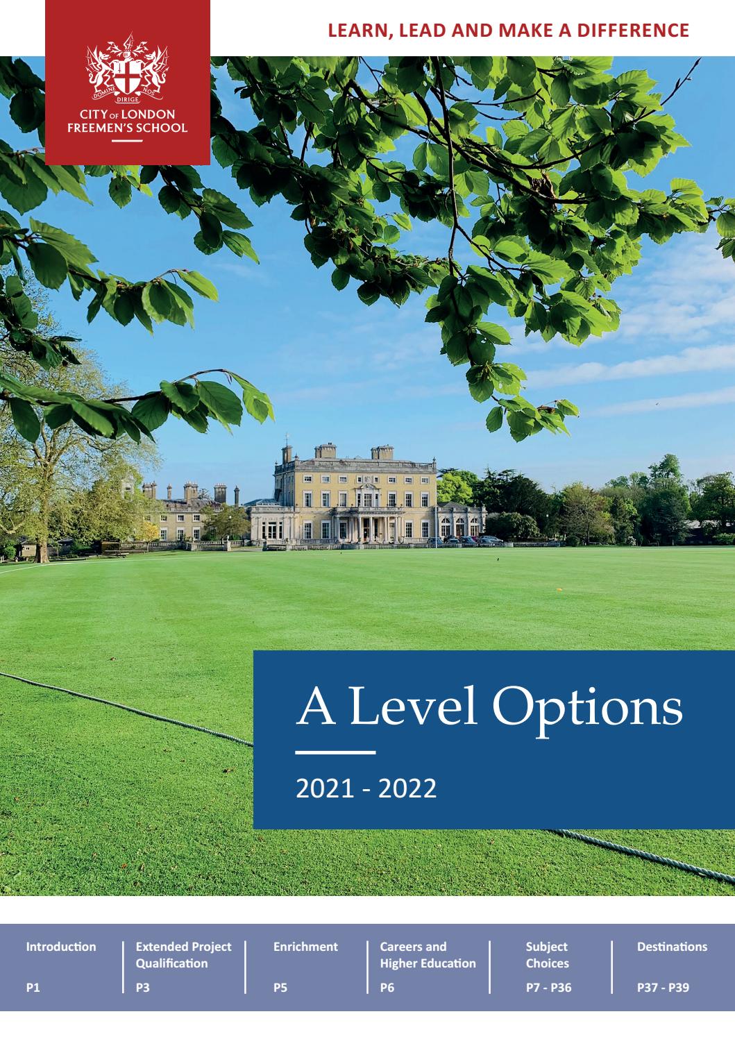 City of London Freemen's School A Level Options 20212022 by Freemen