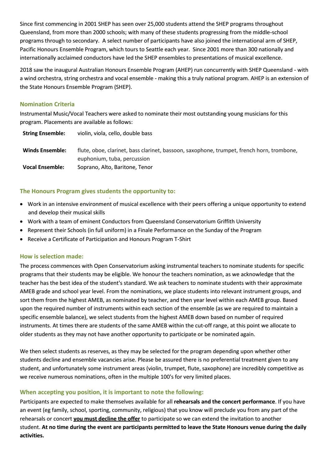 Shep Program Qld State Honours Ensemble Program Capricornia 2021 (SHEP) by Queensland ...