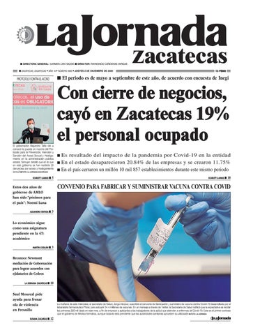 Cover of "La Jornada Zacatecas Jueves 3 de Diciembre de 2020"