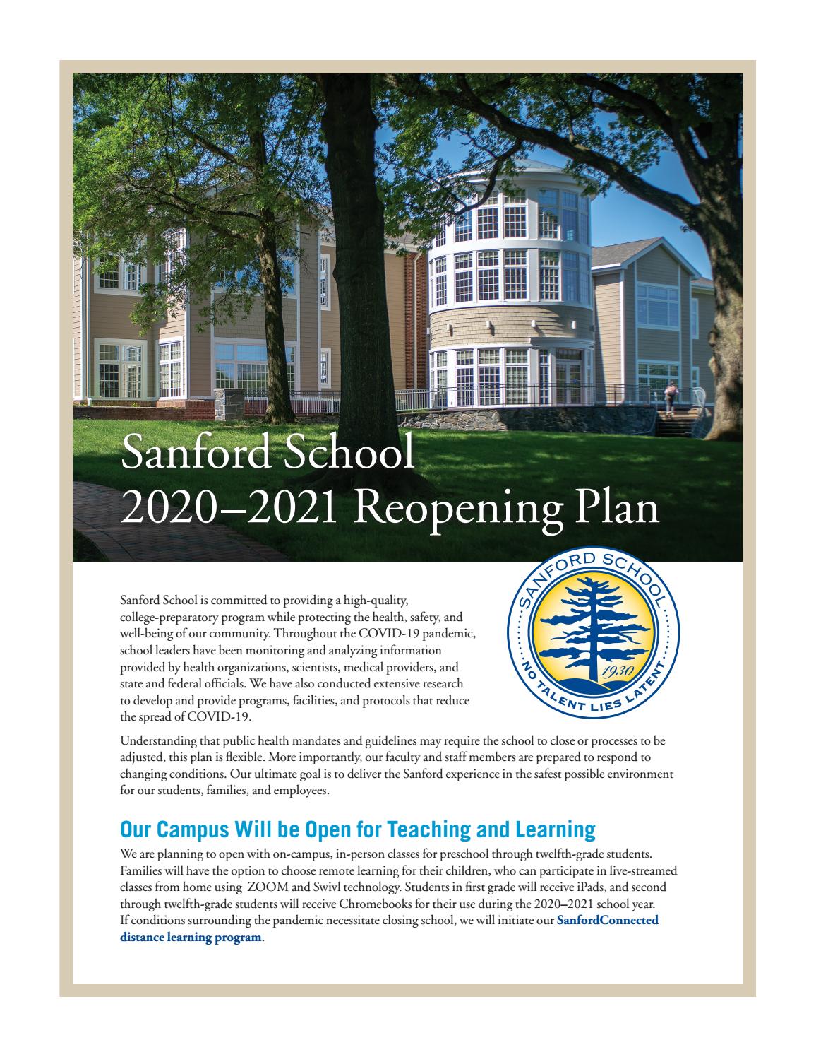 Sanford School's 20202021 Reopening Plan by Sanford School Issuu