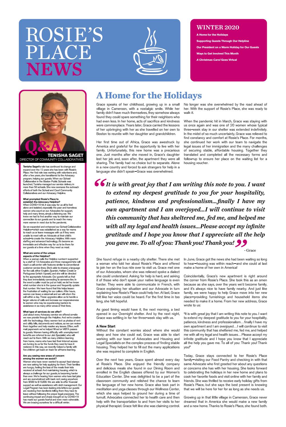 Rosie's Place Winter Newsletter 2020 by Rosie's Place - Issuu