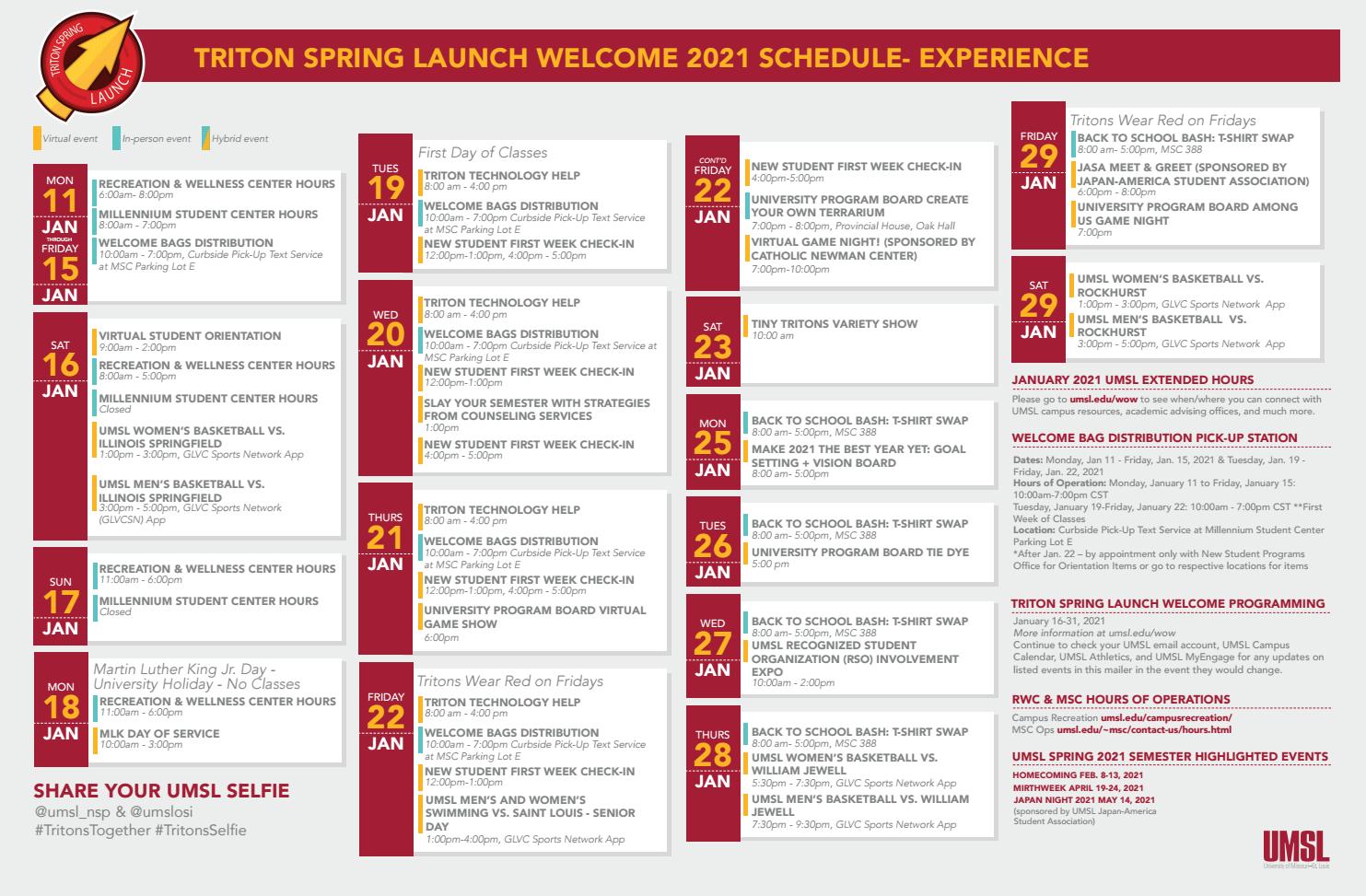 UMSL Triton Spring Launch 2021 Schedule Experience Mailer by
