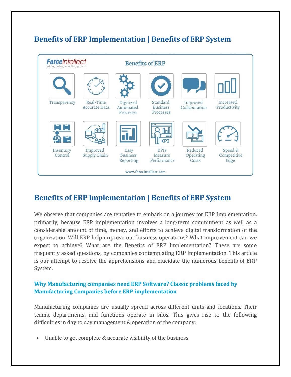 Benefits of ERP Implementation by Force Intellect - Issuu