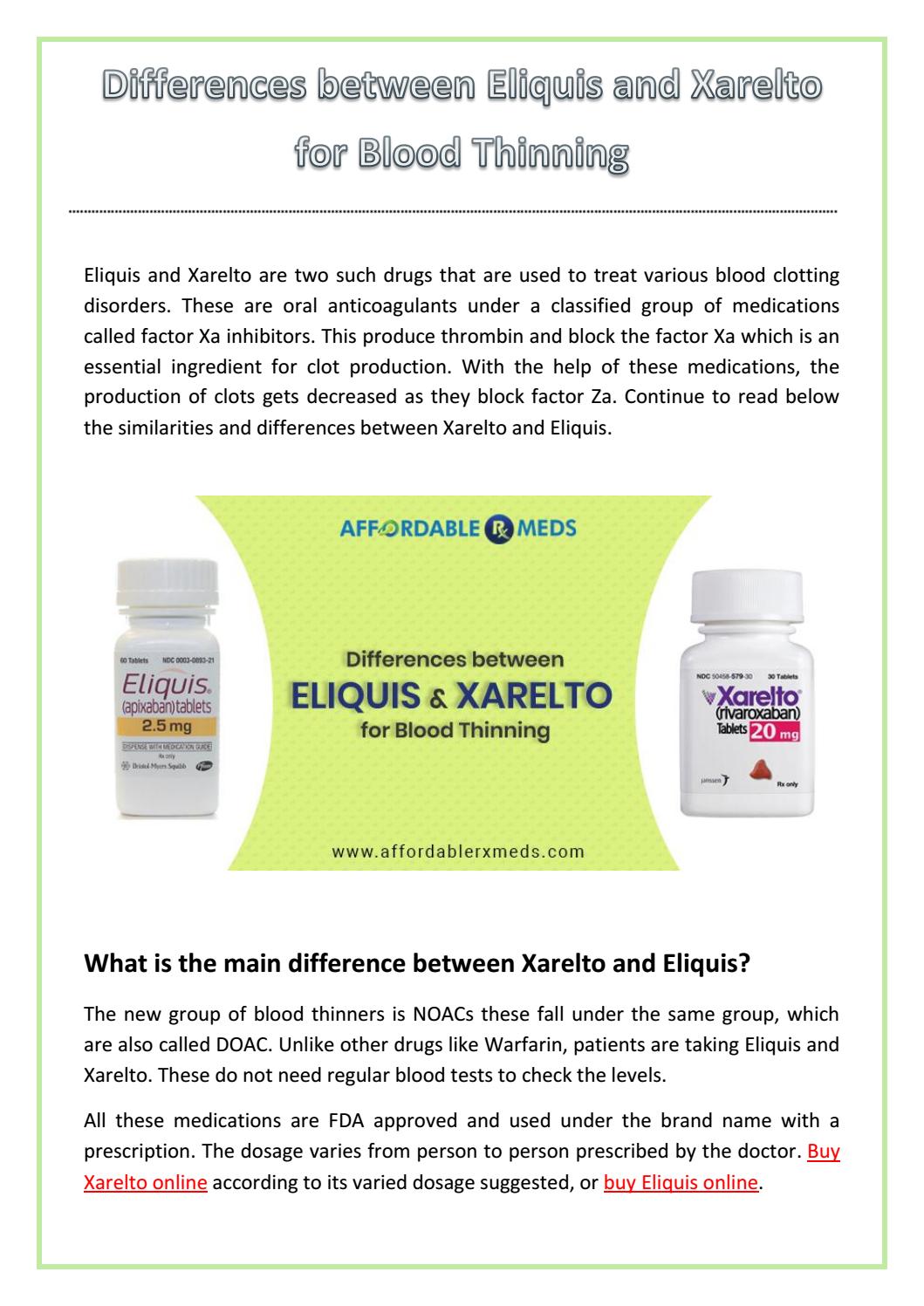 Differences Between Eliquis and Xarelto for Blood Thinning by