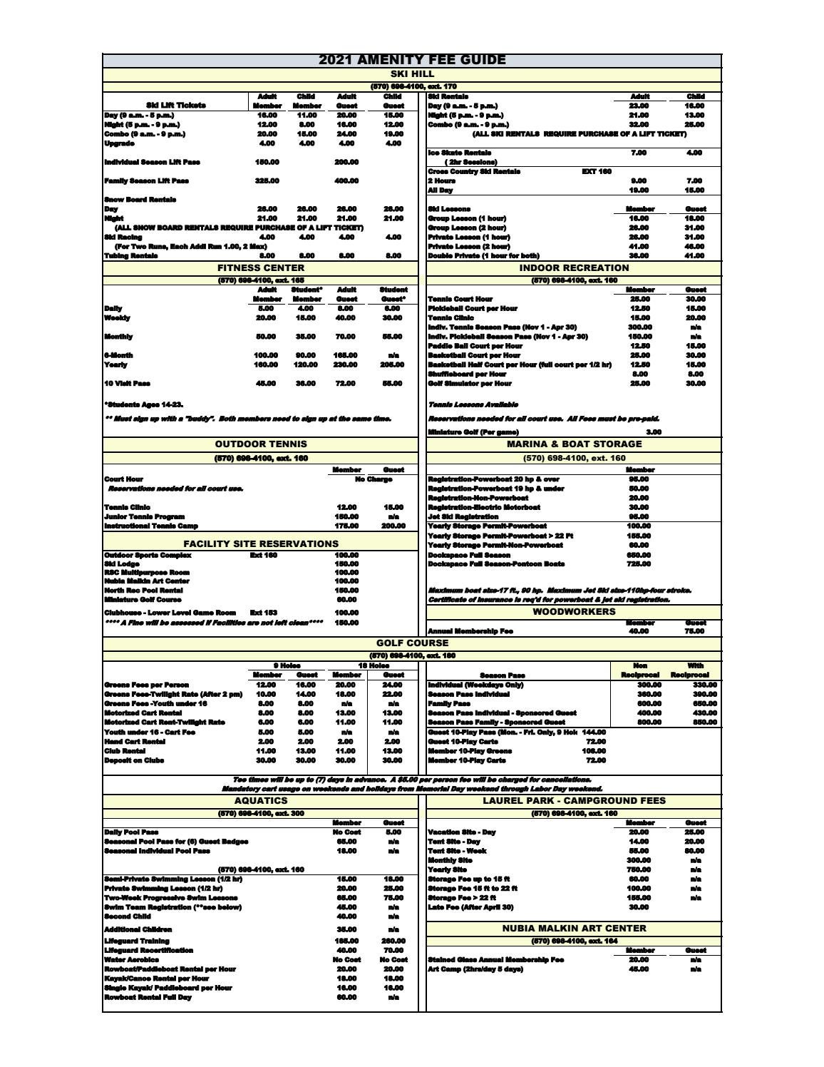 2021 Amenity Fee Guide by The Hideout Issuu