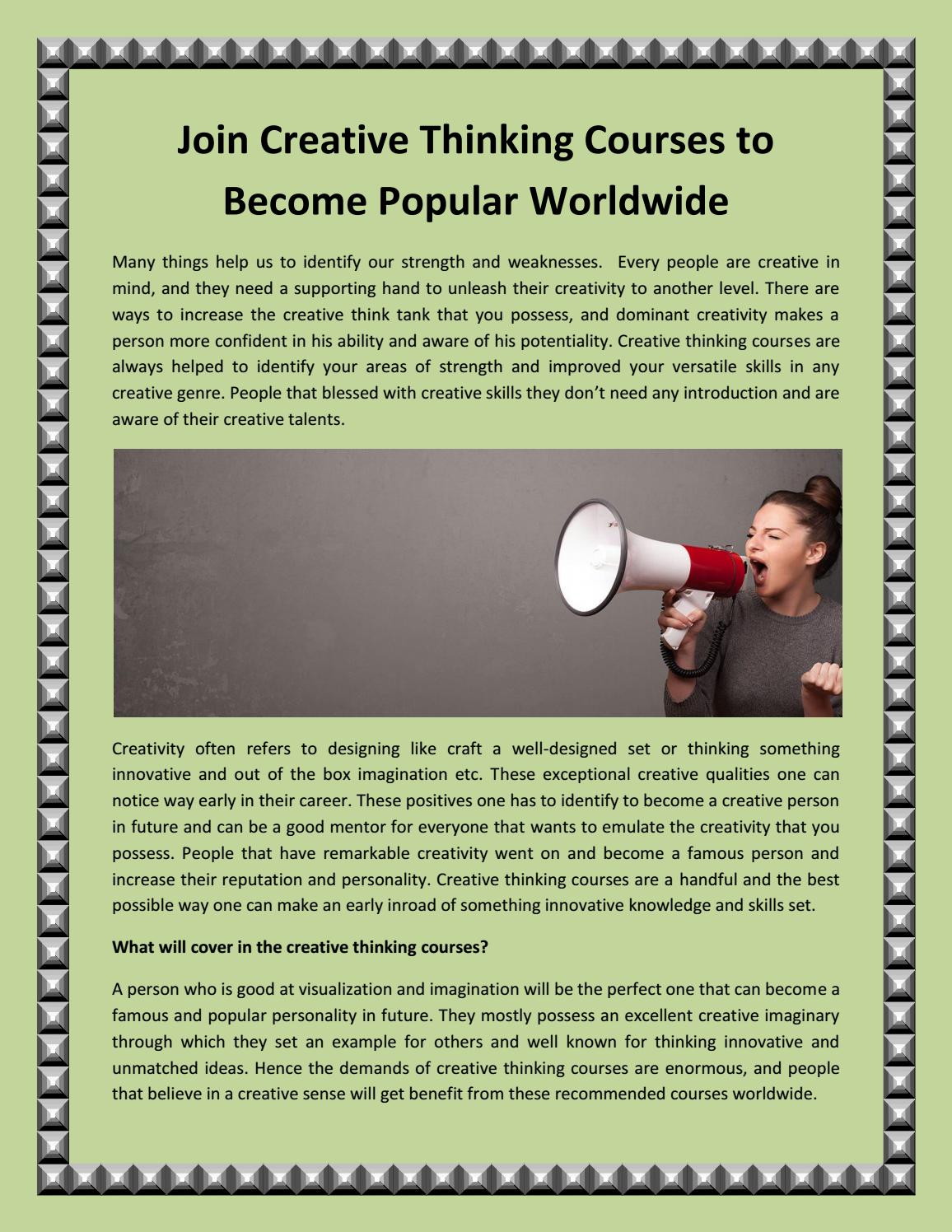 Join Creative Thinking Courses to Become Popular Worldwide. by ...