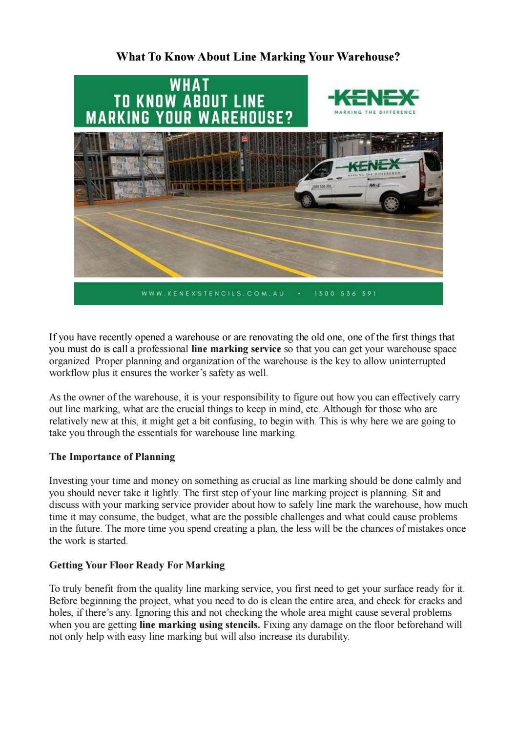 What To Know About Line Marking Your Warehouse? by Kenex Stencils - Issuu