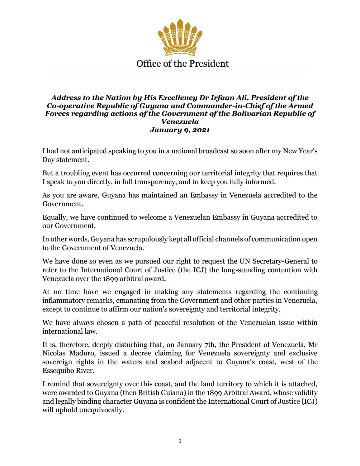 Address To The Nation By Guyana Consulate Issuu