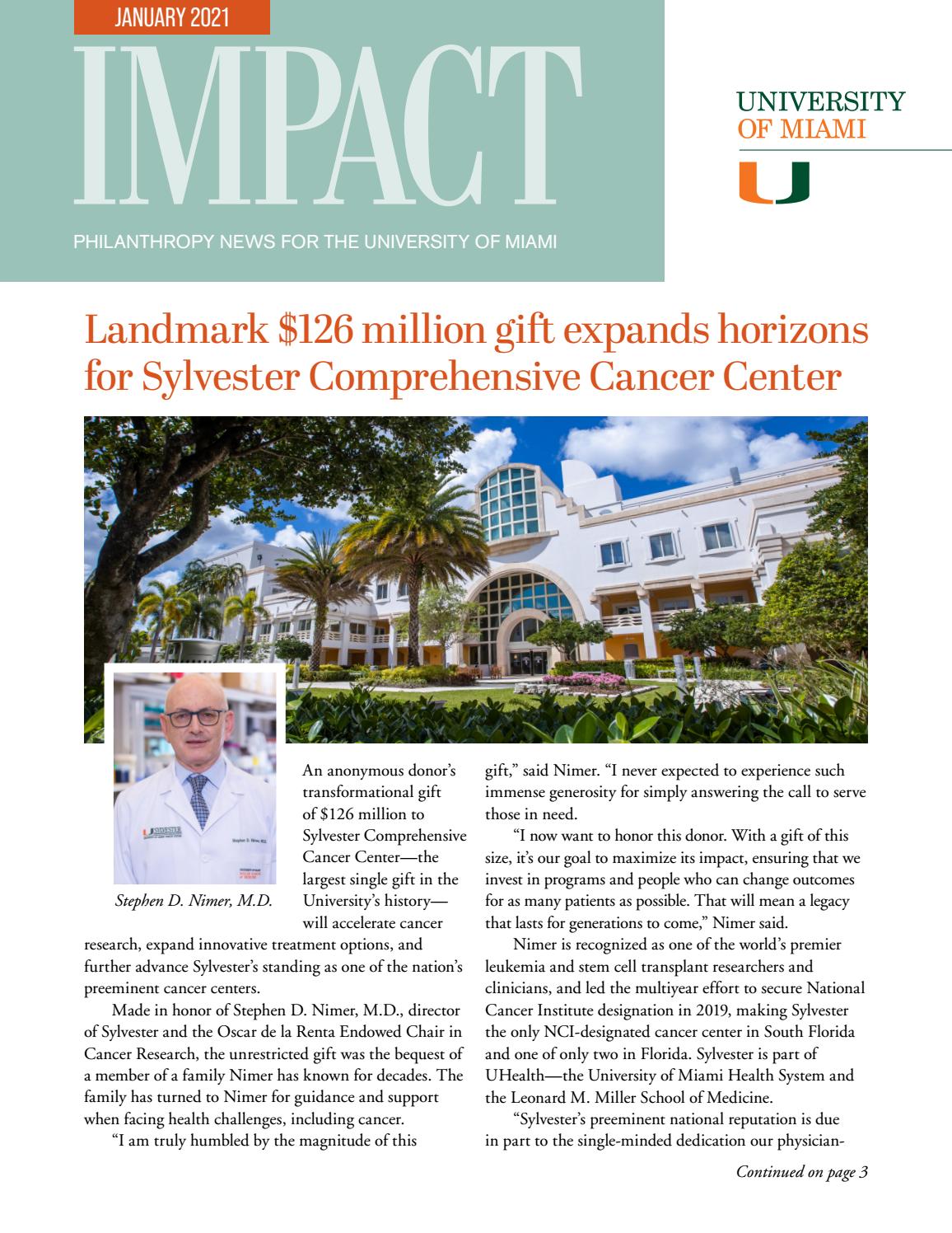 Impact Philanthropy News For The University Of Miami January 2021 By University Of Miami Issuu<script async src=