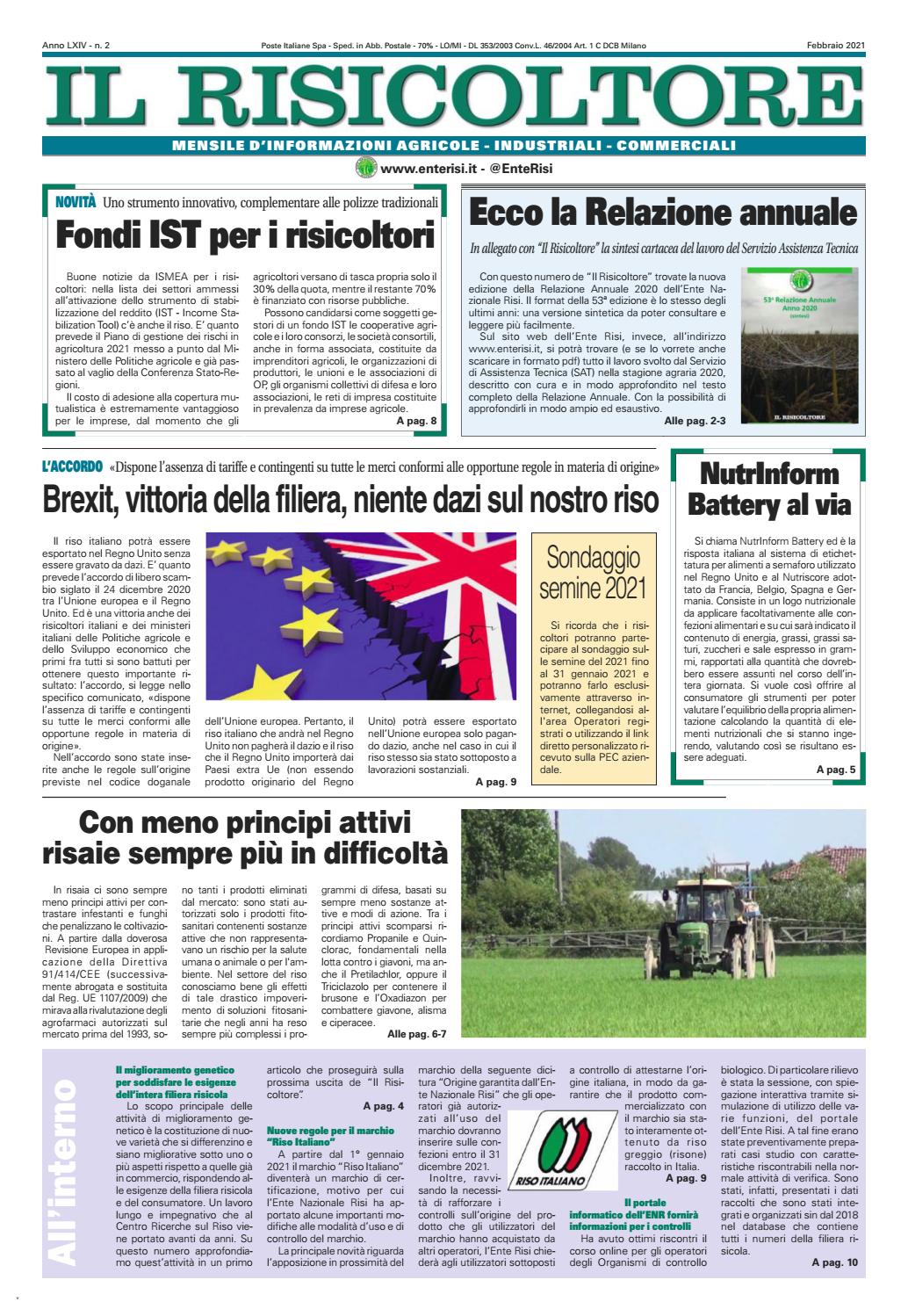 Il Risicoltore Febbraio 2021 By Ente Nazionale Risi Issuu