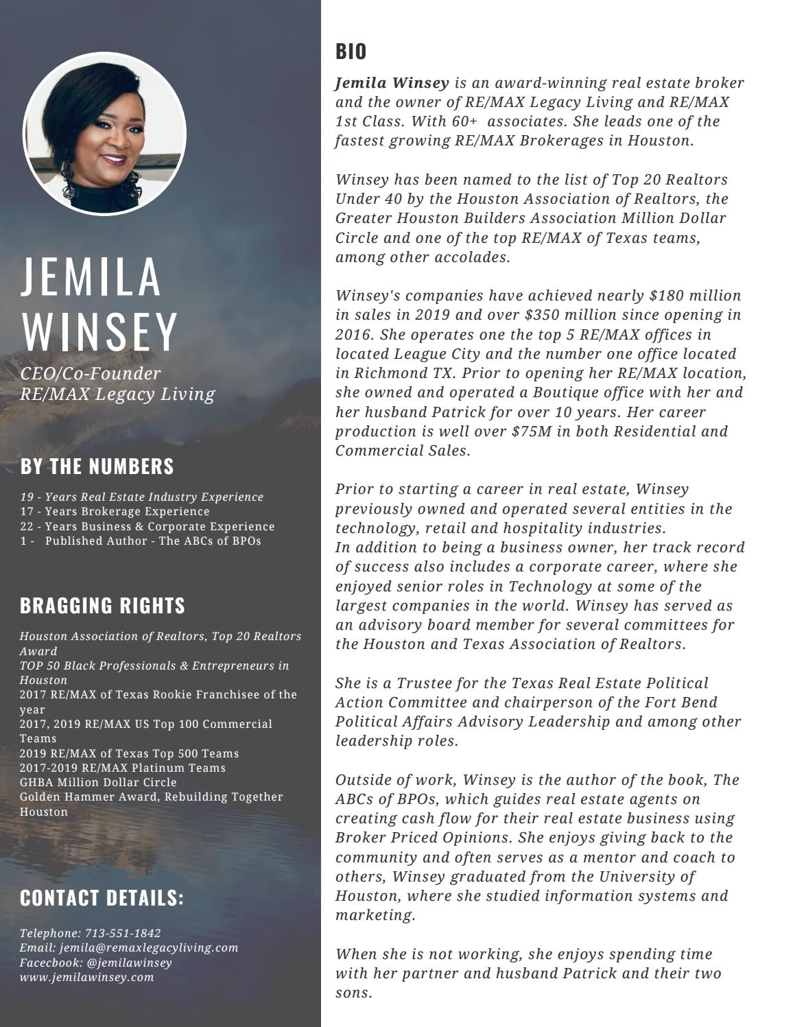 Jemila Winsey CEO/Founder RE/MAX Legacy Living by The Winsey Group