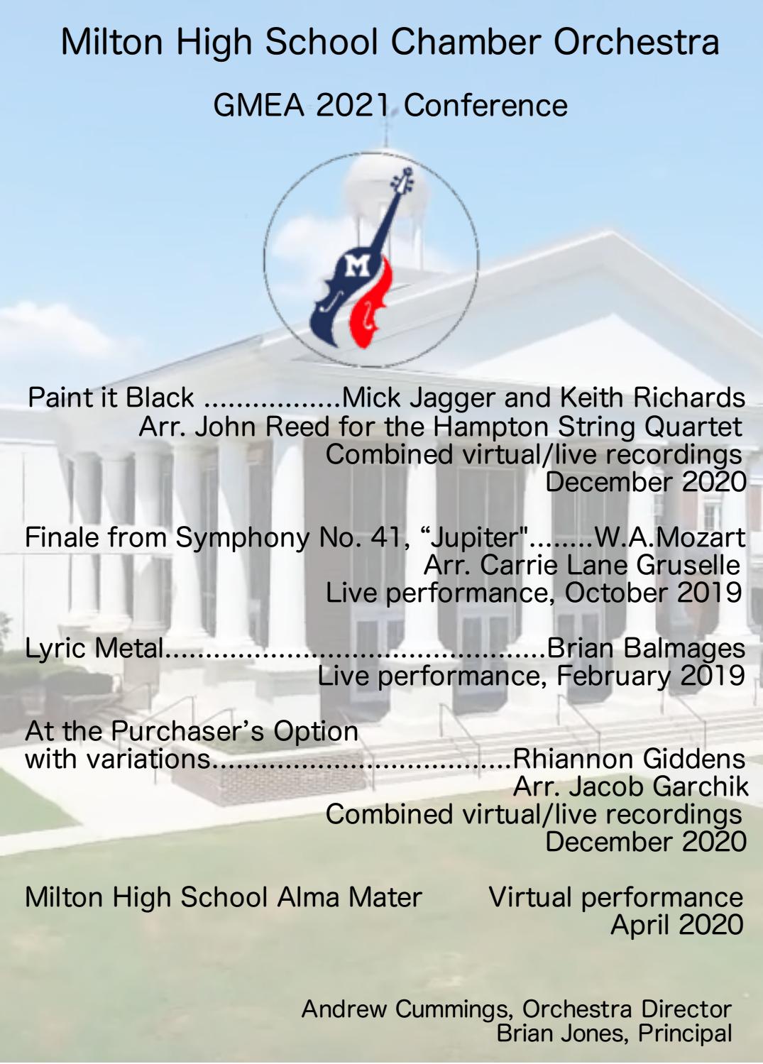 Milton High School Chamber Orchestra Program by Music Educators