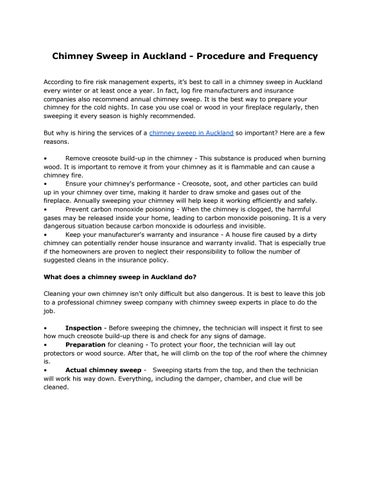 Chimney Sweep in Auckland Procedure and Frequency by The Fireplace