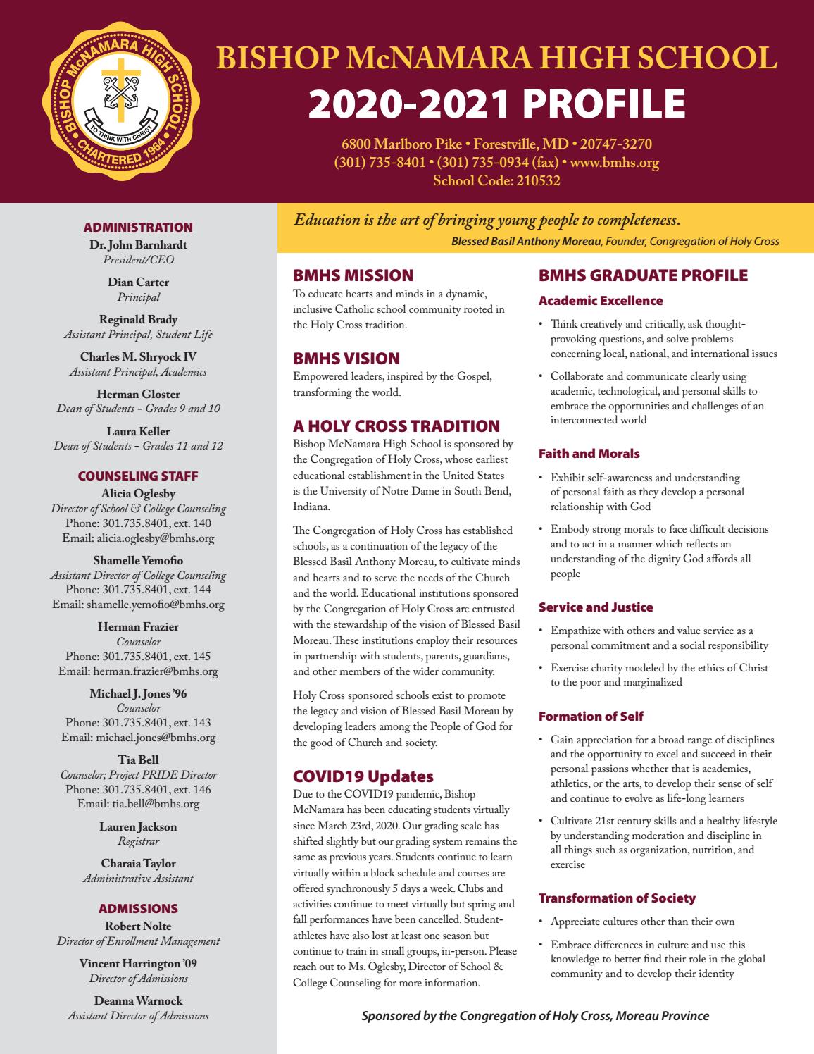 Bishop McNamara High School 2020-2021 School Profile by Bishop McNamara ...