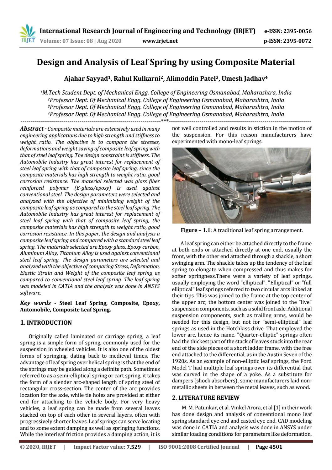 IRJET Design and Analysis of Leaf Spring by using Composite Material