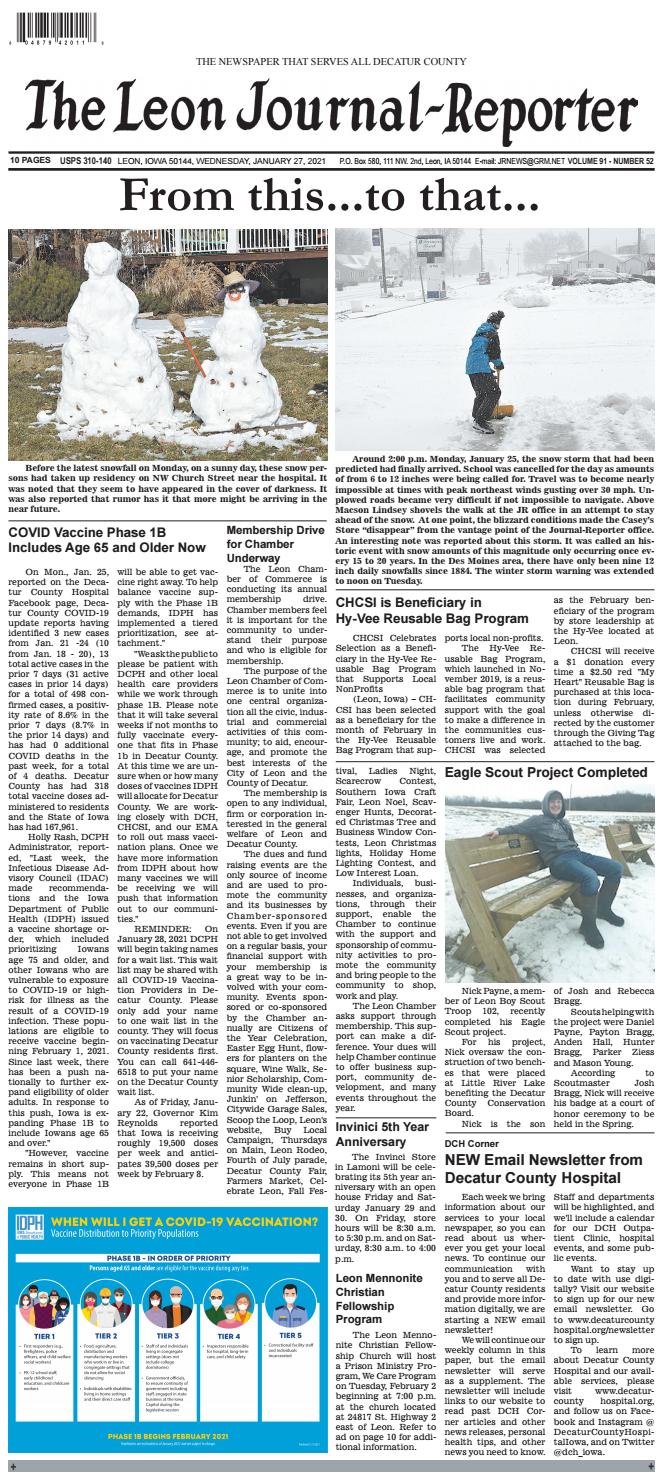 The Leon Journal-Reporter - January 27, 2021 by Tonya Kunze Lindsey - Issuu