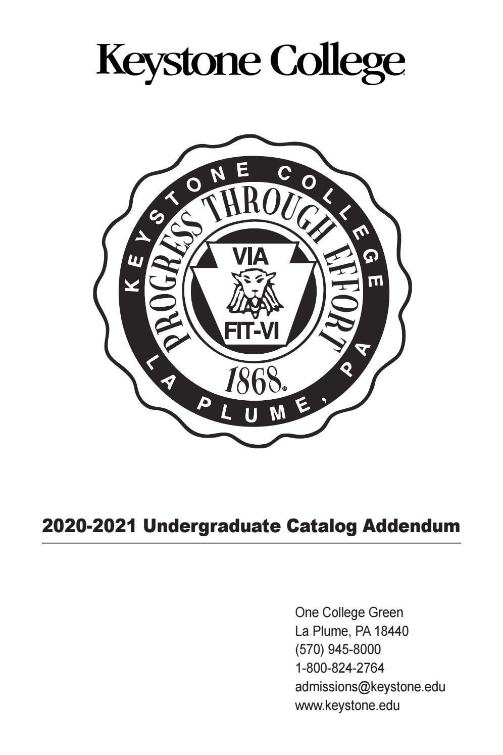 Keystone College 20202021Undergraduate Catalog Addendum by Keystone