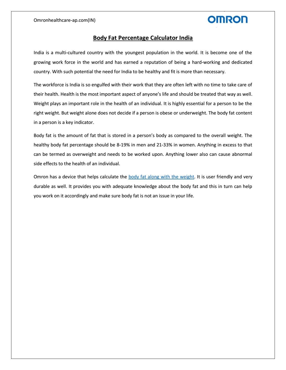 Body Fat Percentage Calculator India by Omron Healthcare Issuu