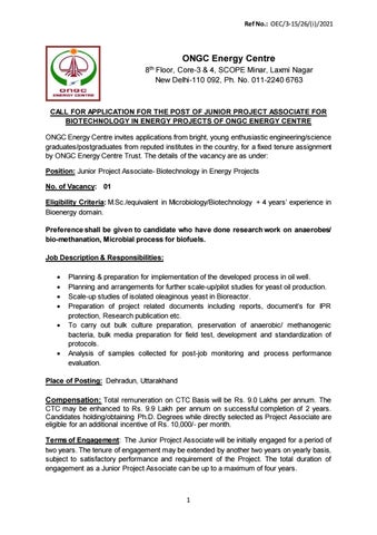 ONGC Biotech Associate Recruitment 2021 - Rs. 9 Lakh PA Salary 