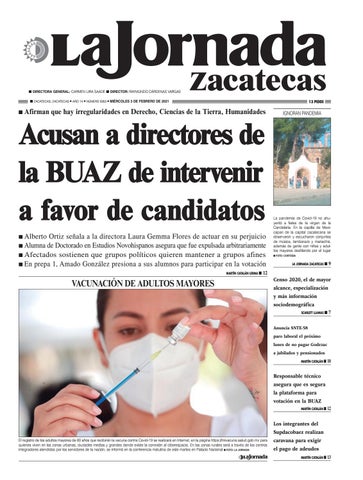 Cover of "La Jornada Zacatecas Miércoles 3 de Febrero de 2021"