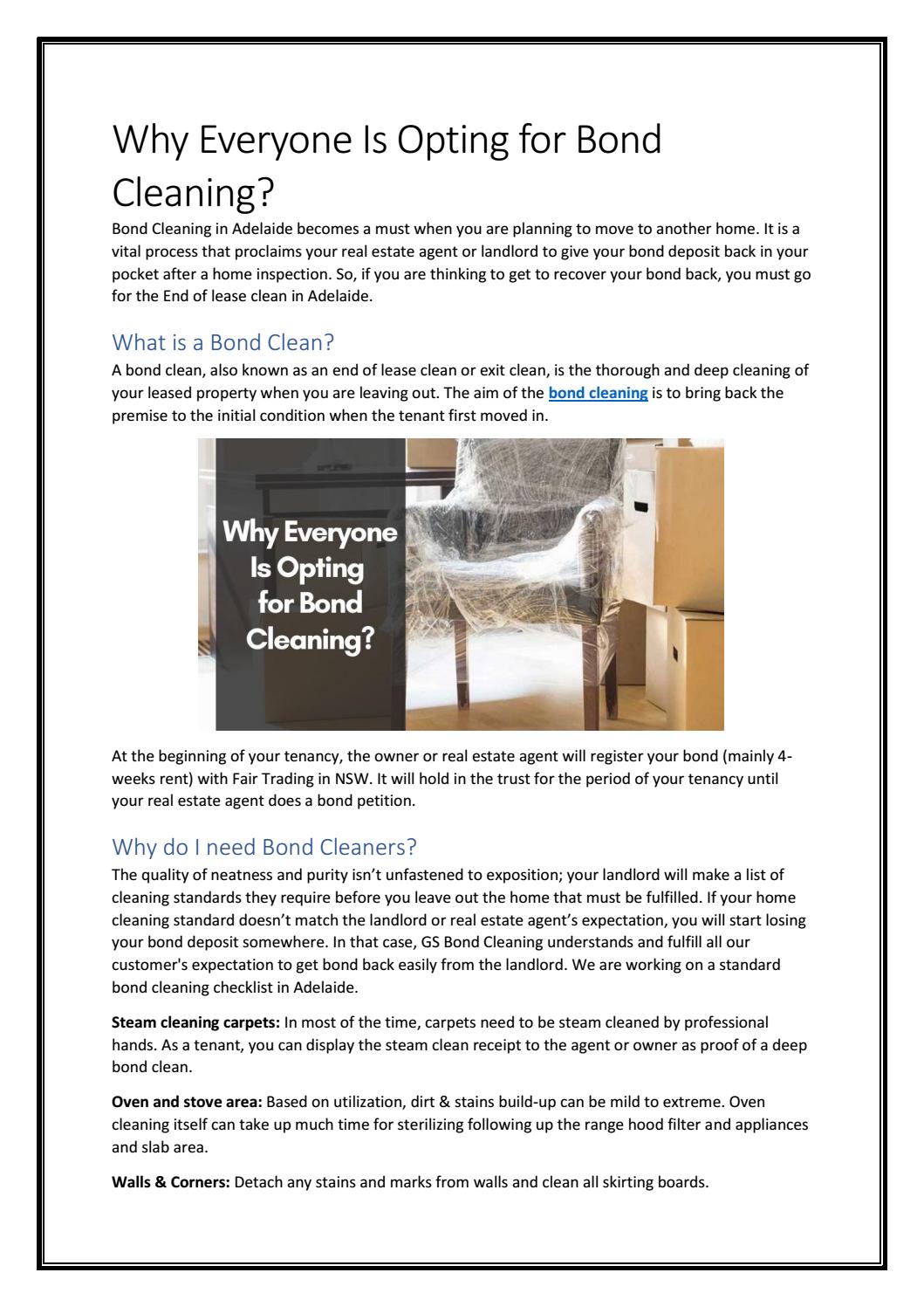 Why Everyone Is Opting for Bond Cleaning? by GS Bond Cleaning Issuu