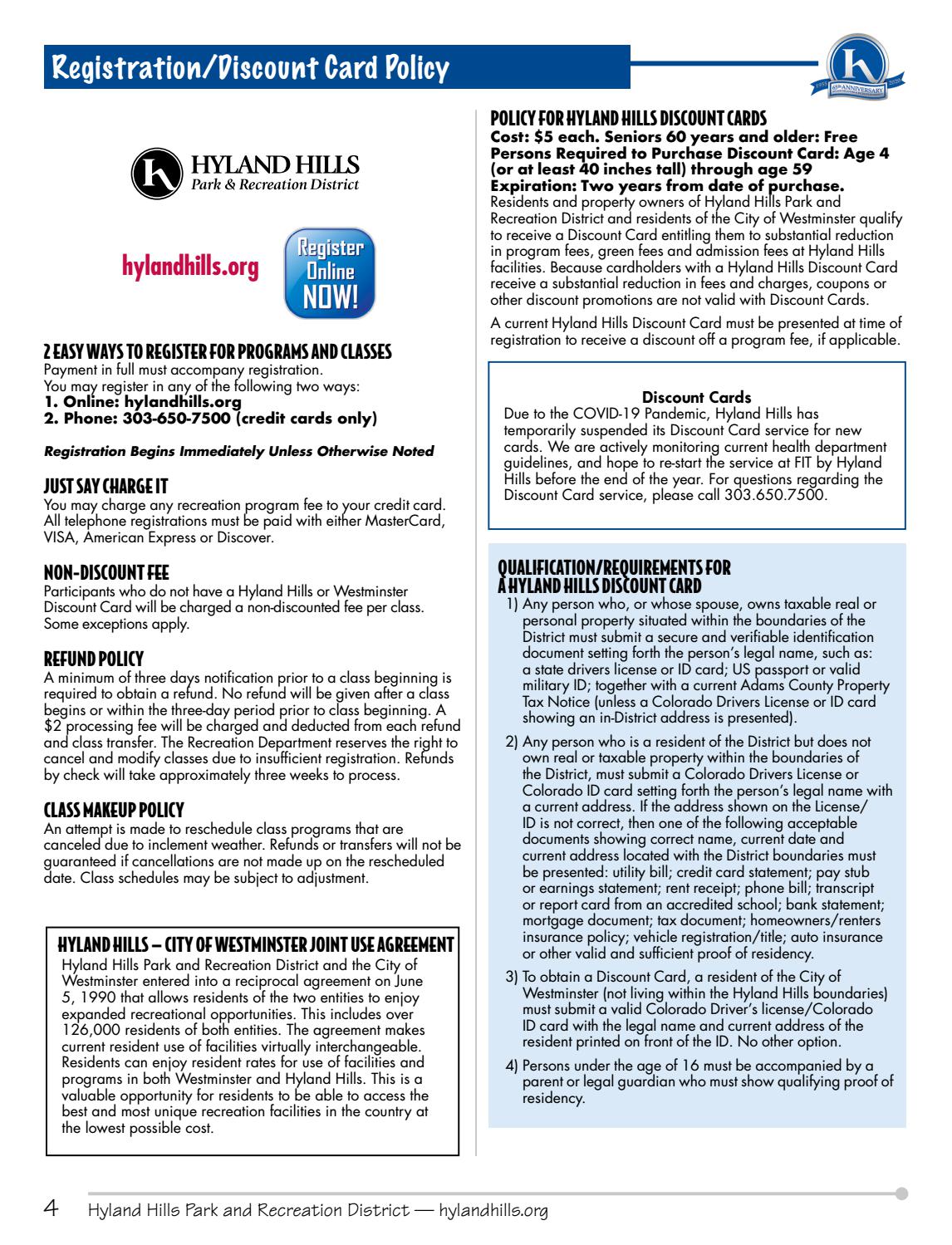 Hyland Hills Park and Recreation District Activities Guide -- Fall 2020 by  The Publishing House - Issuu