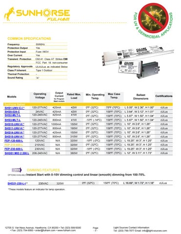Fulham UV flyer for LightSources UV Lamps 第 2 页