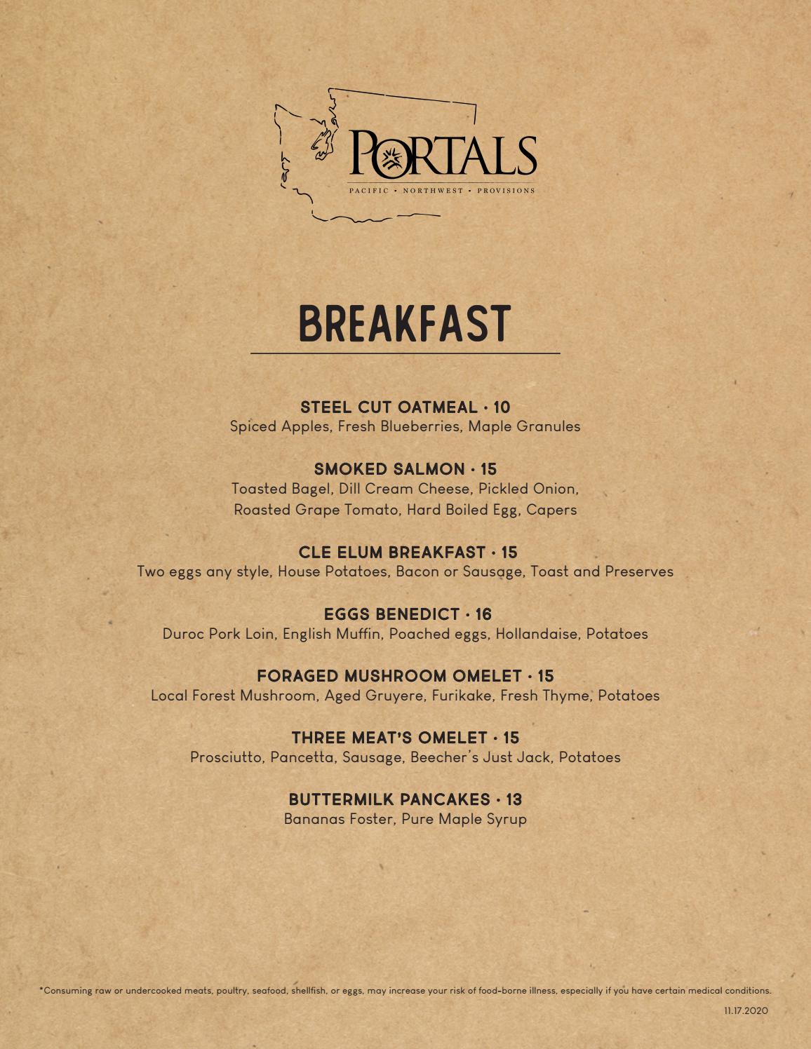 Portals Menu, Breakfast & All Day Dining by Suncadia Resort Issuu